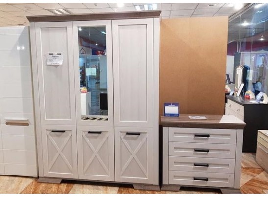 Шкаф с зеркалом MARSELLE SZF5D2S, в цвете ясень снежный/дуб сонома