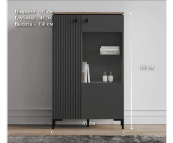 Шкаф-витрина Сан Джиминьяно антрацитовый/дуб нокс REG1D1W/140