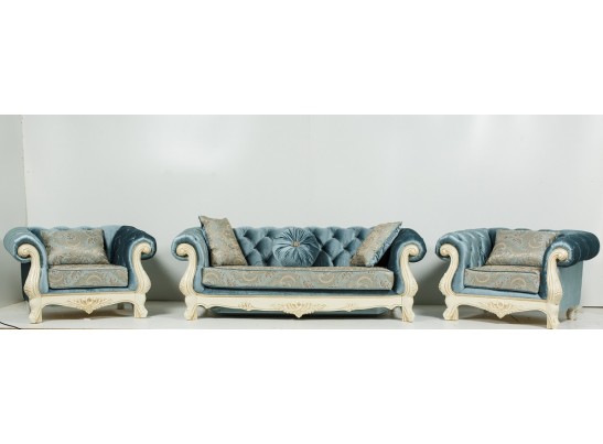 Диван раскладной трехместный Ассоль, крем (ткань бирюза)