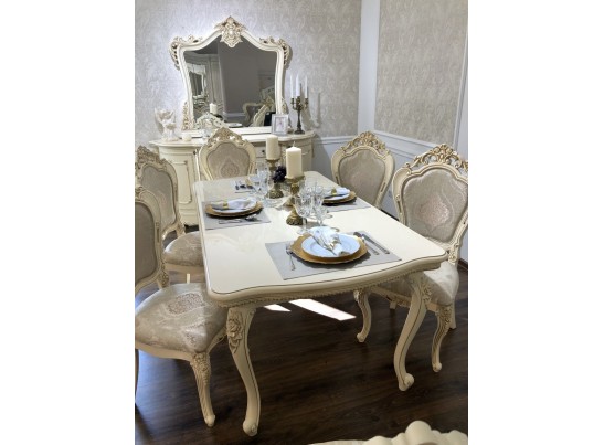 Обеденная зона "Джоконда" (стол и 6 стульев) (крем глянец)