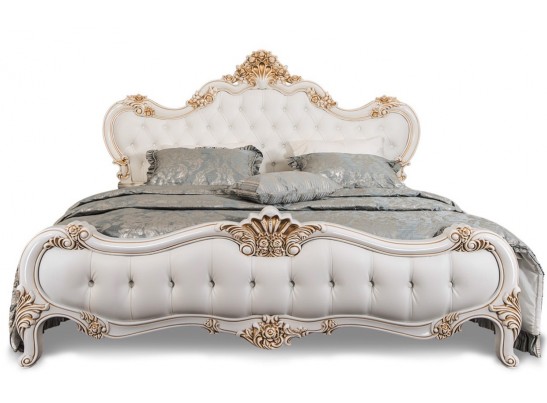 Кровать двуспальная с мягким изголовьем Натали, белая