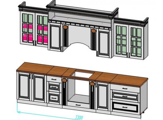 Модульная кухня Верона 3,3 м, крем глянец