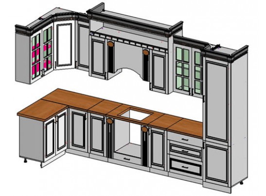 Модульная кухня Верона угловая, крем глянец