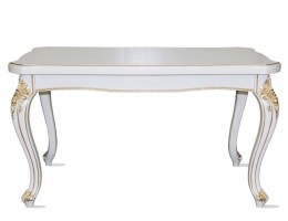 Стол кухонный Граф плюс из массива бука, белый патина золото