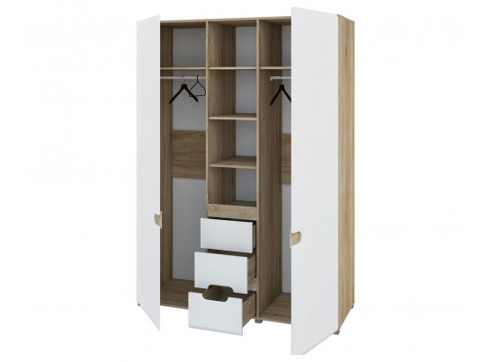 Трехдверный шкаф с зеркалом Леонардо МН-026-08, белый