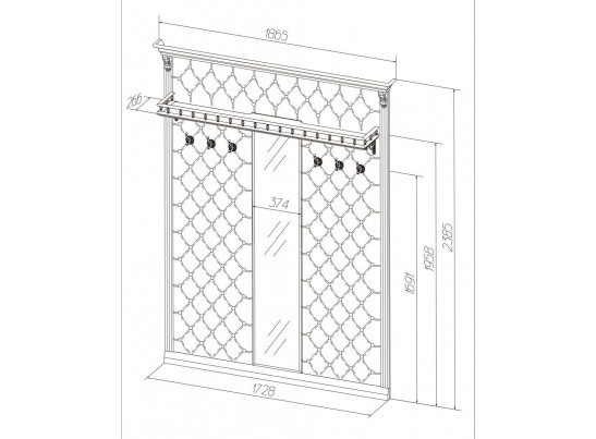 Вешалка Благо Б 5.10-3 (с 6 крючками с узким зеркалом с полкой) карамель