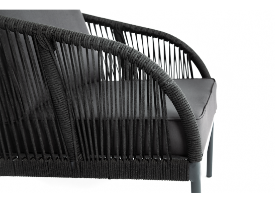 "Канны" кресло плетеное из роупа, каркас алюминий темно-серый (RAL7024) шагрень, роуп темно-серый круглый, ткань Savana Grafit в Кургане