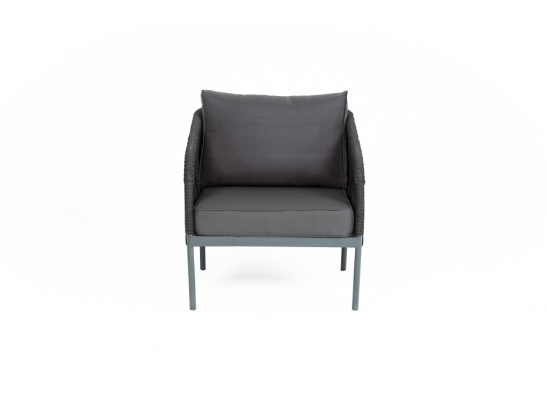 "Канны" кресло плетеное из роупа, каркас алюминий темно-серый (RAL7024) шагрень, роуп темно-серый круглый, ткань Savana Grafit в Кургане