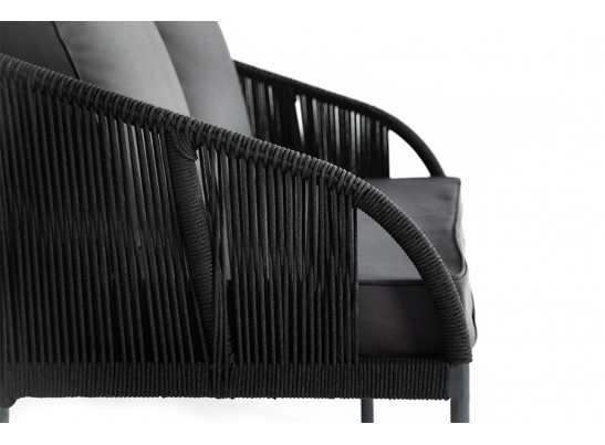 "Канны" диван 2-местный плетеный из роупа, каркас алюминий темно-серый (RAL7024) шагрень, роуп темно-серый круглый, ткань темно-серая в Кургане