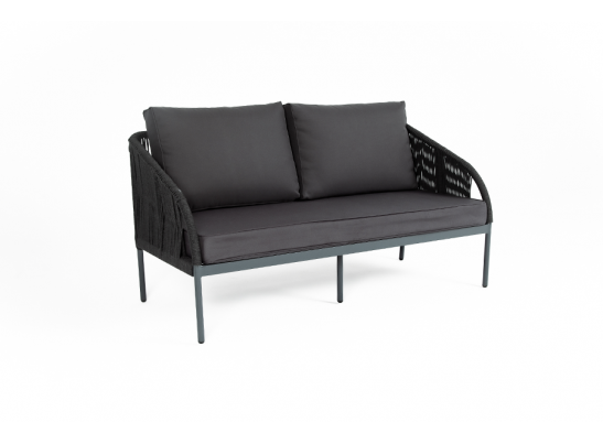 "Канны" диван 2-местный плетеный из роупа, каркас алюминий темно-серый (RAL7024) шагрень, роуп темно-серый круглый, ткань темно-серая в Кургане
