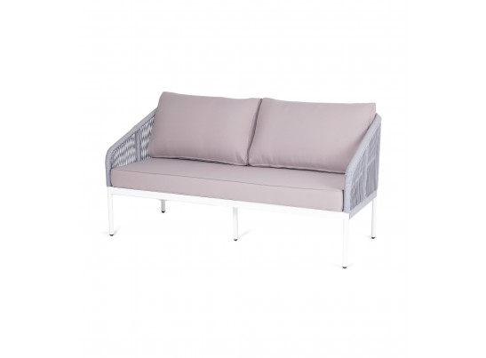 "Канны" диван 2-местный плетеный из роупа, каркас алюминий белый шагрень, роуп светло-серый круглый, ткань Neo ash в Кургане