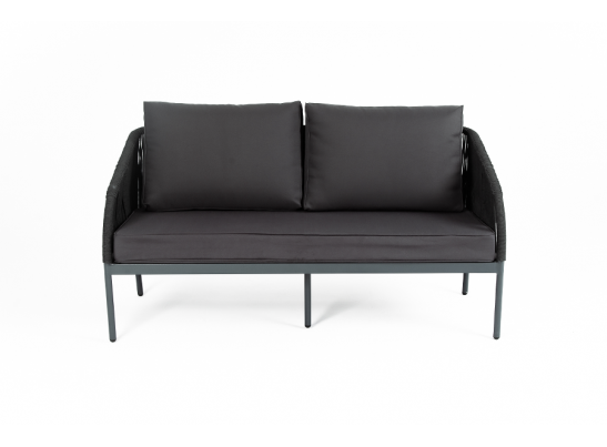 "Канны" диван 2-местный плетеный из роупа, каркас алюминий темно-серый (RAL7024) шагрень, роуп темно-серый круглый, ткань темно-серая в Кургане