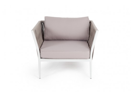 "Касабланка" кресло плетеное из роупа, каркас алюминий светло-серый (RAL7035) шагрень, роуп серо-коричневый 23мм, ткань Savana ivory в Кургане