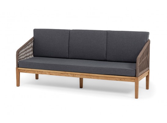 "Канны" диван 3-местный плетеный из роупа, основание дуб, роуп коричневый круглый, ткань темно-серая 027 в Кургане