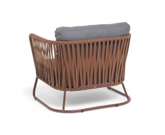 "Багамы" кресло плетеное из роупа, каркас алюминий коричневый (RAL8016) муар, роуп BZ23-ED31, ткань темно-серая 027