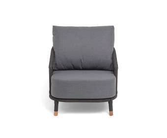 "Верона" кресло плетеное из роупа, каркас алюминий темно-серый (RAL7024) муар, роуп темно-серый круглый, ткань темно-серая 027