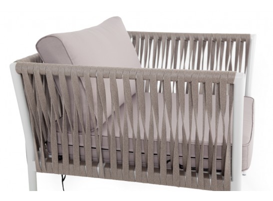 "Касабланка" кресло плетеное из роупа, каркас алюминий светло-серый (RAL7035) шагрень, роуп серо-коричневый 23мм, ткань Savana ivory в Кургане