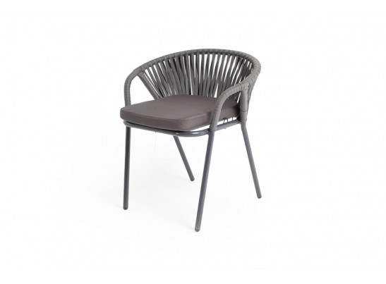 "Женева" стул плетеный из роупа, каркас алюминий темно-серый (RAL7024) шагрень, роуп серый 15мм, ткань серая в Кургане