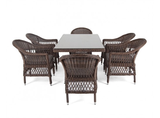 "Амароне" обеденная группа из искусственного ротанга на 6 персон, цвет коричневый в Кургане