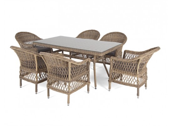 "Амароне" обеденная группа из искусственного ротанга на 6 персон, цвет соломенный в Кургане