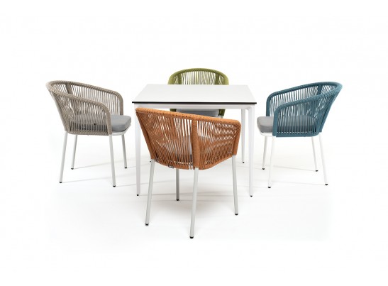 "Аркобалено" обеденная группа на 4 персоны со стульями "Марсель", каркас белый, роуп цветной в Кургане