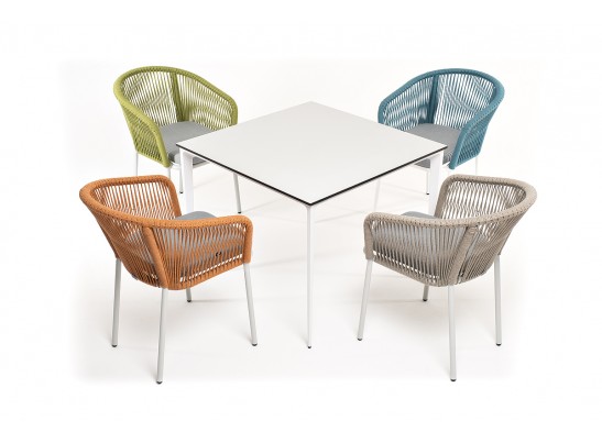 "Аркобалено" обеденная группа на 4 персоны со стульями "Марсель", каркас белый, роуп цветной в Кургане