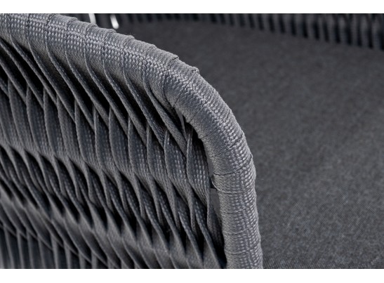 "Бордо" стул барный плетеный из роупа (колос), каркас из стали серый (RAL7022), роуп серый 15мм, ткань серая в Кургане