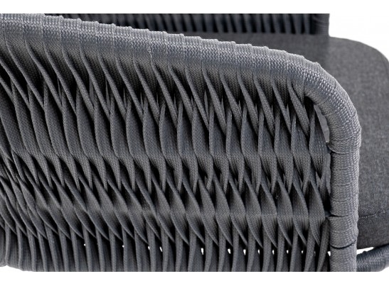 "Бордо" стул барный плетеный из роупа (колос), каркас из стали серый (RAL7022), роуп серый 15мм, ткань серая в Кургане