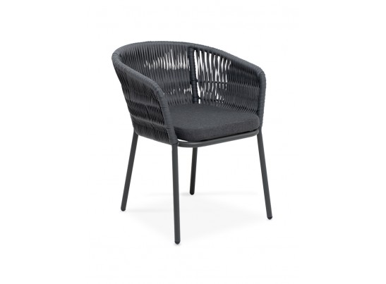 "Бордо" стул плетеный из роупа (колос), каркас из стали серый (RAL7022) муар, роуп серый 15мм, ткань серая в Кургане