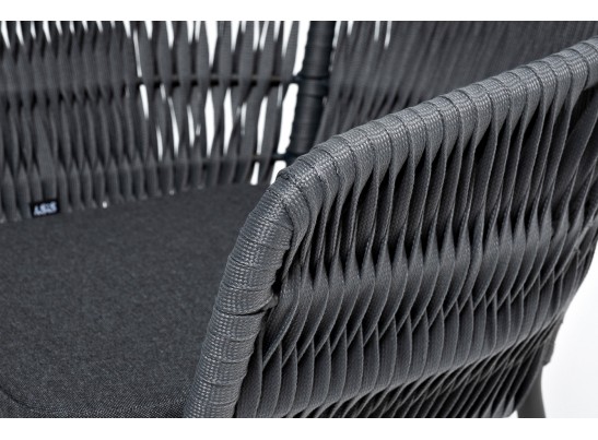 "Бордо" стул плетеный из роупа (колос), каркас из стали серый (RAL7022) муар, роуп серый 15мм, ткань серая в Кургане