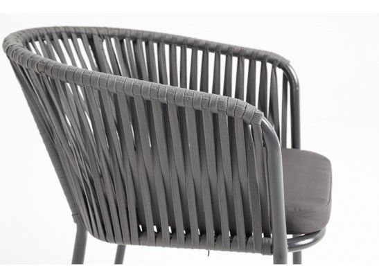 "Бордо" стул плетеный из роупа, каркас из стали серый, роуп серый, ткань серая в Кургане