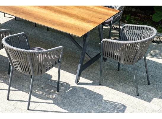 "Бордо" стул плетеный из роупа, каркас из стали серый, роуп серый, ткань серая в Кургане