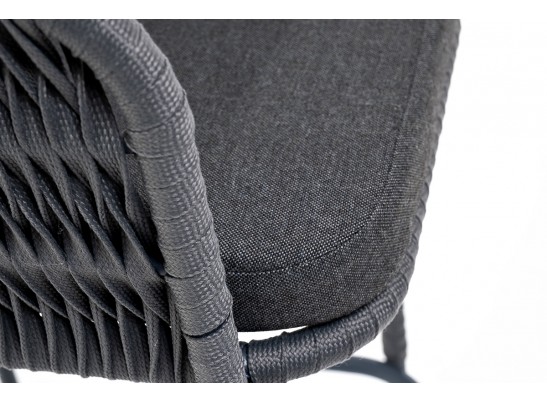 "Бордо" стул барный плетеный из роупа (колос), каркас из стали серый (RAL7022) муар, роуп серый 15мм, ткань темно-серая 027 в Кургане