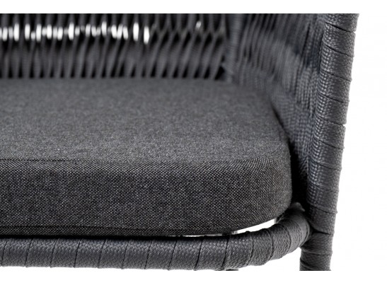 "Бордо" стул барный плетеный из роупа (колос), каркас из стали серый (RAL7022) муар, роуп серый 15мм, ткань темно-серая 027 в Кургане