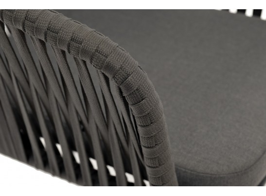 "Бордо" стул плетеный из роупа, каркас алюминий темно-серый (RAL7024) муар, роуп серый 15мм, ткань серая 017 в Кургане