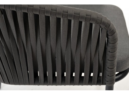 "Бордо" стул плетеный из роупа, каркас алюминий темно-серый (RAL7024) муар, роуп серый 15мм, ткань темно-серая 019 в Кургане