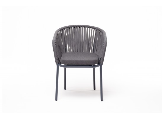 "Бордо" стул плетеный из роупа, каркас алюминий темно-серый (RAL7024) муар, роуп серый 15мм, ткань темно-серая 027 в Кургане