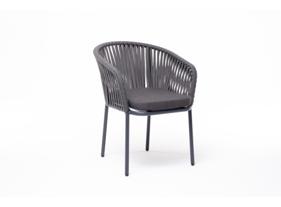 "Бордо" стул плетеный из роупа, каркас алюминий темно-серый (RAL7024) муар, роуп серый 15мм, ткань темно-серая 027 в Кургане