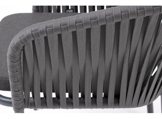 "Бордо" стул плетеный из роупа, каркас алюминий темно-серый (RAL7024) муар, роуп серый 15мм, ткань темно-серая 027 в Кургане