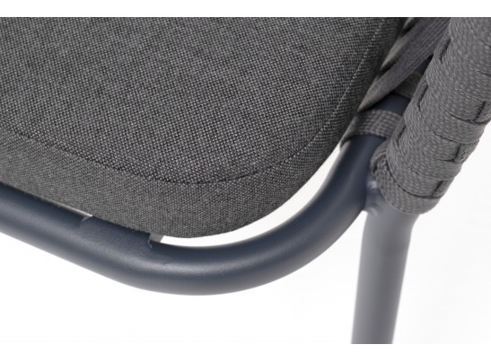 "Бордо" стул плетеный из роупа, каркас алюминий темно-серый (RAL7024) муар, роуп серый 15мм, ткань темно-серая 027 в Кургане