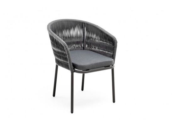 "Бордо" стул плетеный из роупа (колос), каркас алюминий серый (RAL7022) муар, роуп серый 15мм, ткань темно-серая 027 в Кургане