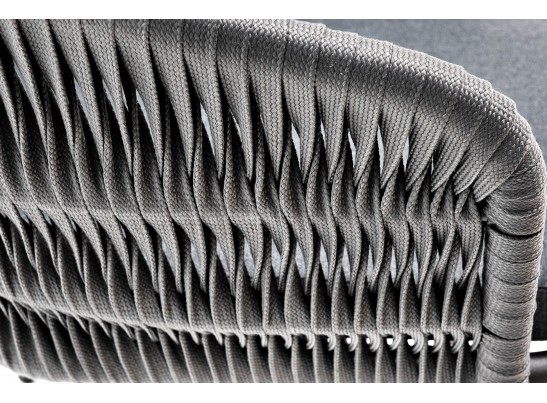 "Бордо" стул плетеный из роупа (колос), каркас алюминий серый (RAL7022) муар, роуп серый 15мм, ткань темно-серая 027 в Кургане