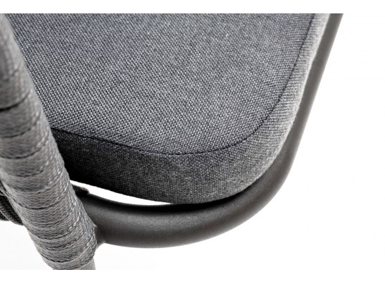 "Бордо" стул плетеный из роупа (колос), каркас алюминий серый (RAL7022) муар, роуп серый 15мм, ткань темно-серая 027 в Кургане