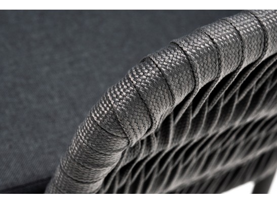 "Бордо" стул плетеный из роупа (колос), каркас алюминий серый (RAL7022) муар, роуп серый 15мм, ткань темно-серая 027 в Кургане