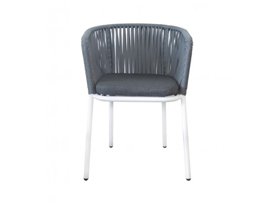 "Бордо" стул плетеный из роупа, каркас алюминий белый шагрень, роуп серый 15мм, ткань серая в Кургане