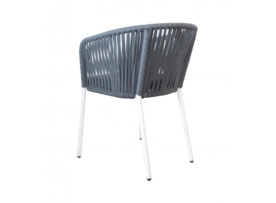 "Бордо" стул плетеный из роупа, каркас алюминий белый шагрень, роуп серый 15мм, ткань серая в Кургане