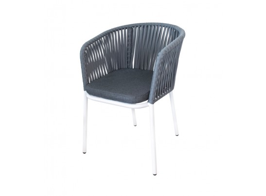 "Бордо" стул плетеный из роупа, каркас алюминий белый шагрень, роуп серый 15мм, ткань серая в Кургане