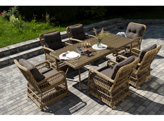 "Цесена" обеденная группа плетеная из искусственного ротанга, цвет соломенный в Кургане