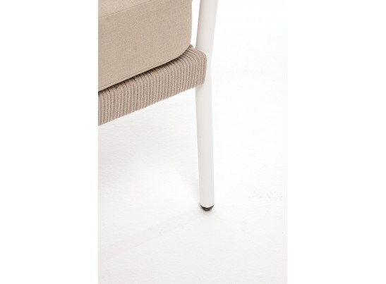 "Диего" диван 2-местный плетеный из роупа, каркас алюминий белый муар, роуп бежевый круглый, ткань бежевая 052 в Кургане