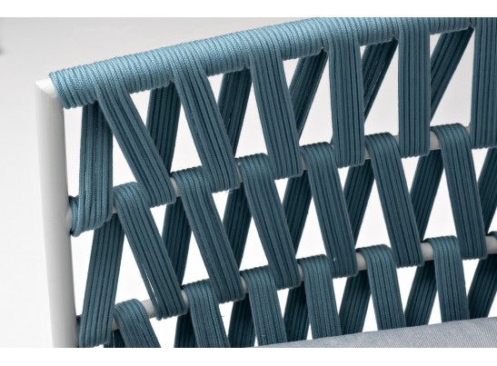 "Диего" диван 2-местный плетеный из роупа, каркас алюминий светло-серый (RAL7035) муар, роуп бирюзовый круглый, ткань светло-серая в Кургане